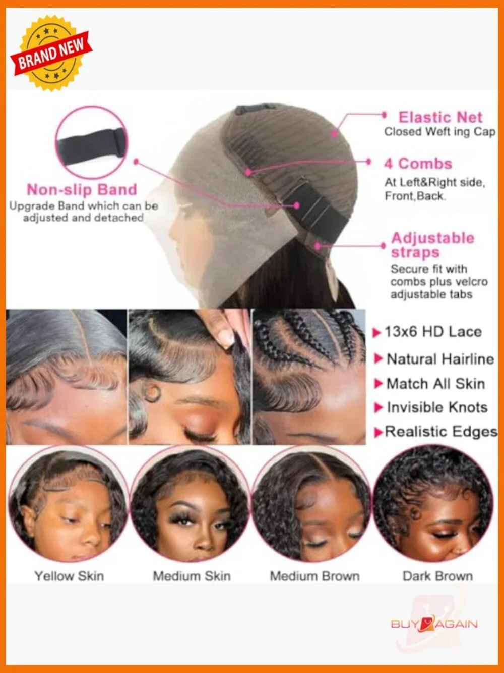 Deep Wave Lace Front Wig Human Hair 200 Density 13x6 HD Lace Glueless